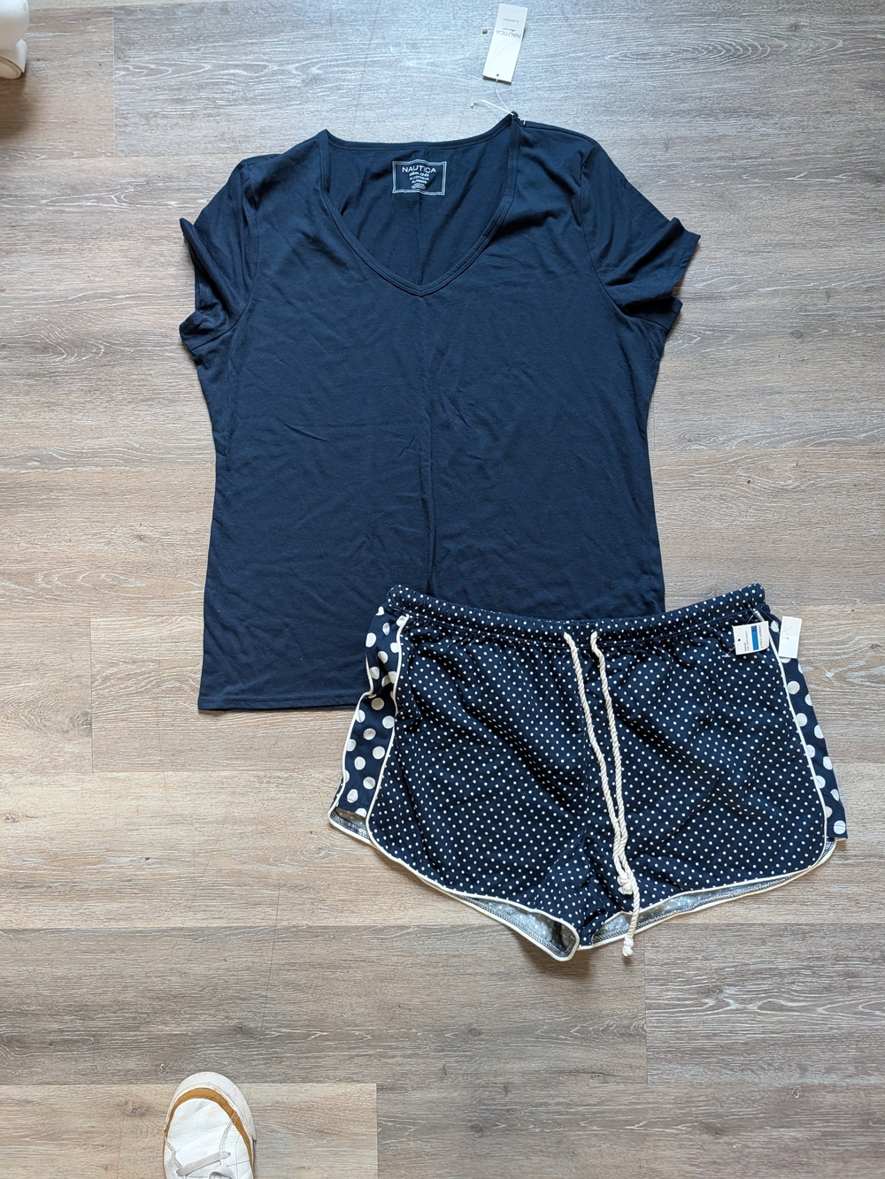 Nautica Navy V-Neck Tee with Navy Polka Dot Sleep Shorts